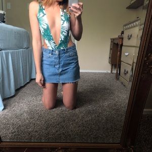 Palm Print Cutout Backless Bodysuit